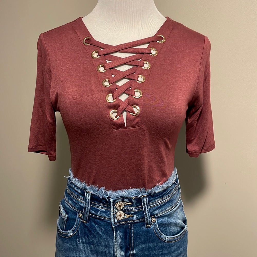 Active USA lace-up eyelet bodysuit